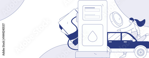 Vector Internet operation hand-drawn illustration of people getting discounts for refueling their cars
