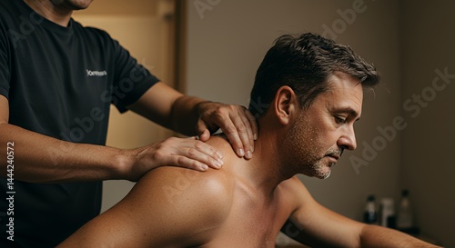 Obraz na płótnie Man Receiving Neck and Shoulder Massage in a Relaxing Spa w salonie