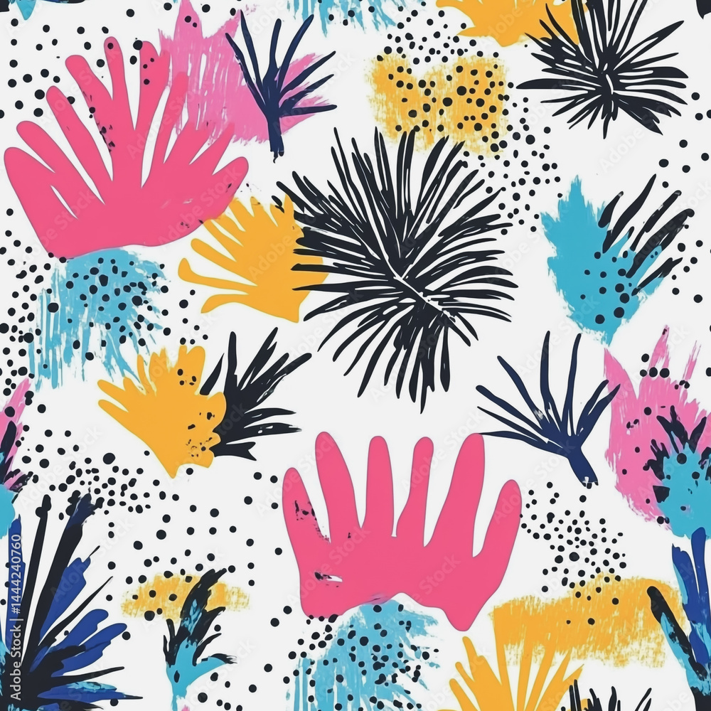 Abstract white background with colorful Memphis style seamless pattern. Creative minimalist style art background for children or trendy design with basic shapes. Simple childish scribble backdrop