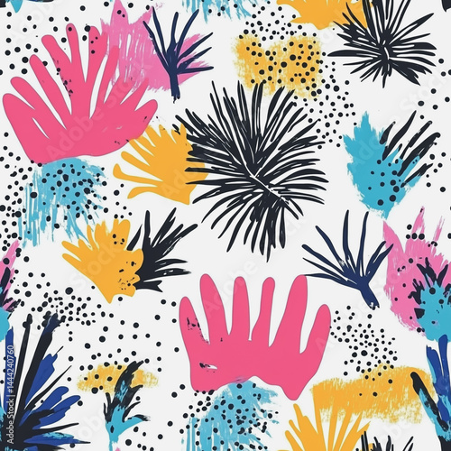 Abstract white background with colorful Memphis style seamless pattern. Creative minimalist style art background for children or trendy design with basic shapes. Simple childish scribble backdrop