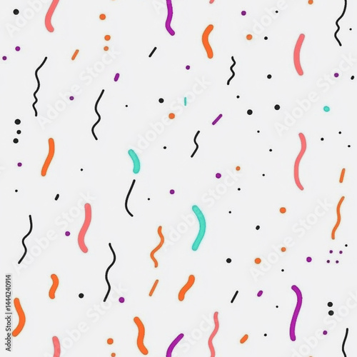 Abstract white background with colorful Memphis style seamless pattern. Creative minimalist style art background for children or trendy design with basic shapes. Simple childish scribble backdrop