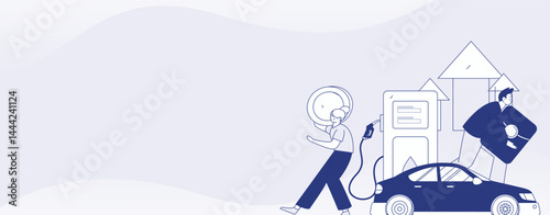 Vector Internet operation hand-drawn illustration of people getting discounts for refueling their cars
