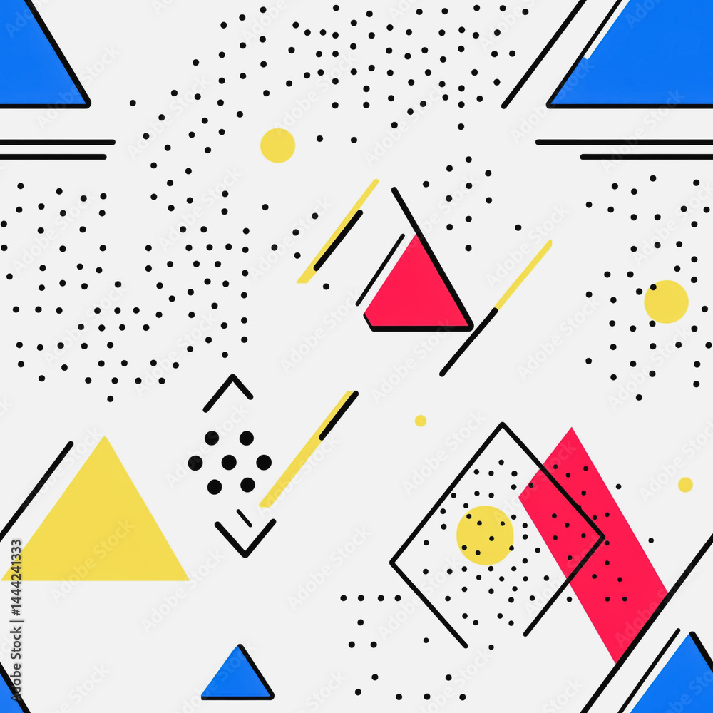 Abstract white background with colorful Memphis style seamless pattern. Creative minimalist style art background for children or trendy design with basic shapes. Simple childish scribble backdrop