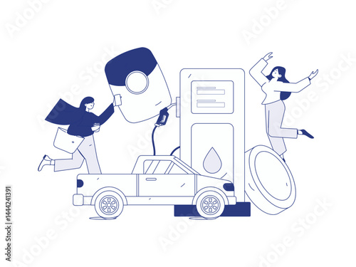 Vector Internet operation hand-drawn illustration of people getting discounts for refueling their cars
