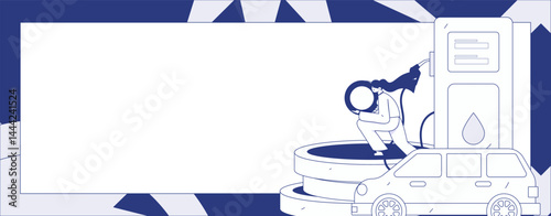 Vector Internet operation hand-drawn illustration of people getting discounts for refueling their cars
