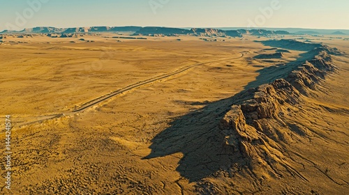 Expansive desert landscape under harsh lighting with undulating dunes and a shimmering surface reflecting the intensity of nature's beauty