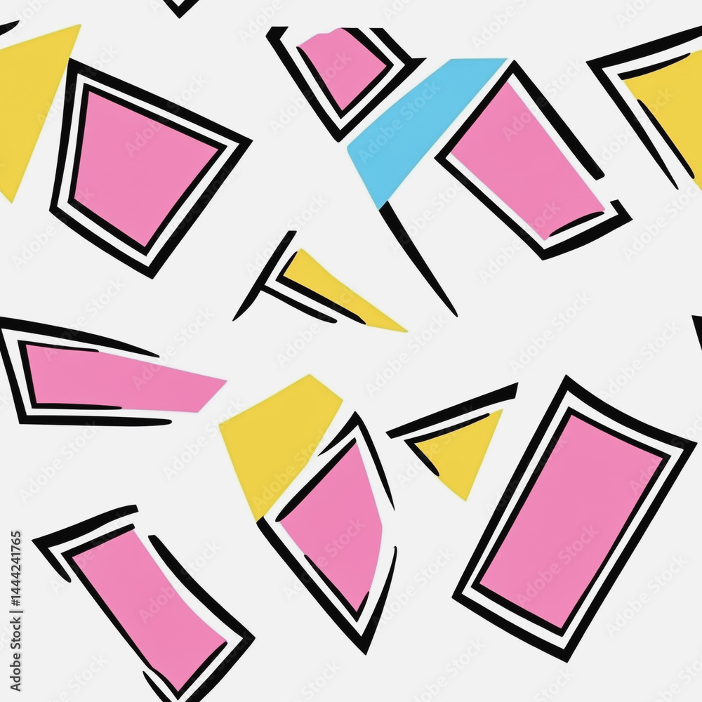 Abstract white background with colorful Memphis style seamless pattern. Creative minimalist style art background for children or trendy design with basic shapes. Simple childish scribble backdrop