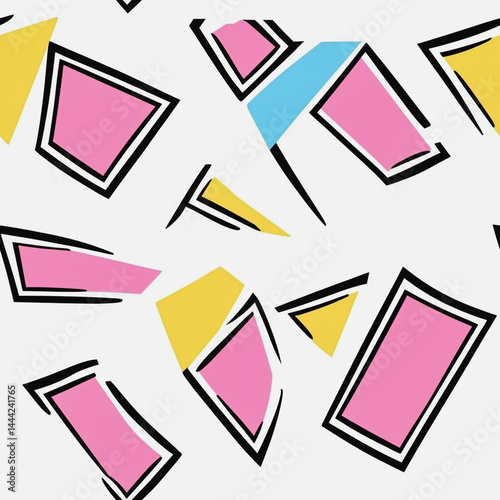 Obraz na płótnie Abstract white background with colorful Memphis style seamless pattern. Creative minimalist style art background for children or trendy design with basic shapes. Simple childish scribble backdrop w salonie