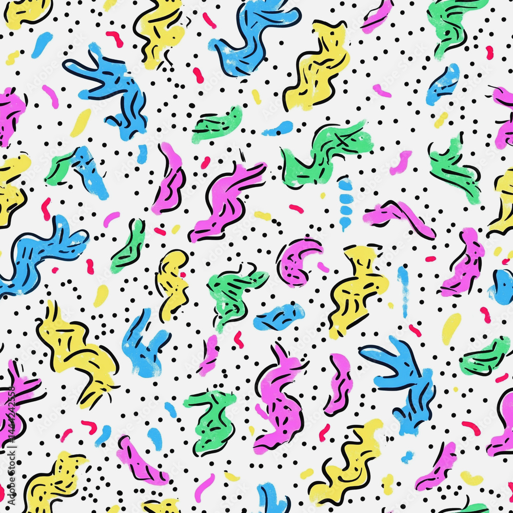 Abstract white background with colorful Memphis style seamless pattern. Creative minimalist style art background for children or trendy design with basic shapes. Simple childish scribble backdrop Abstract white background with colorful Memphis style seamless pattern. Creative minimalist style art background for children or trendy design with basic shapes. Simple childish scribble backdrop