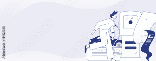 Vector Internet operation hand-drawn illustration of people getting discounts for refueling their cars
