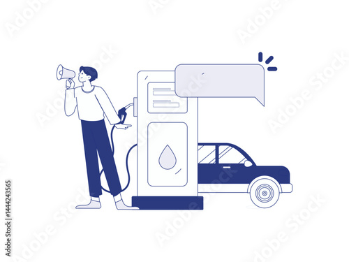 Vector Internet operation hand-drawn illustration of people getting discounts for refueling their cars
