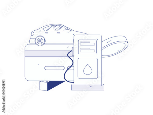 Vector Internet operation hand-drawn illustration of people getting discounts for refueling their cars
