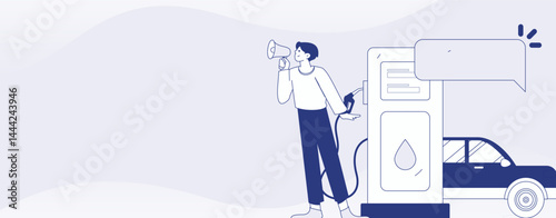 Vector Internet operation hand-drawn illustration of people getting discounts for refueling their cars
