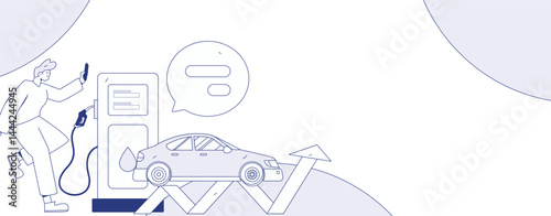 Vector Internet operation hand-drawn illustration of people getting discounts for refueling their cars
