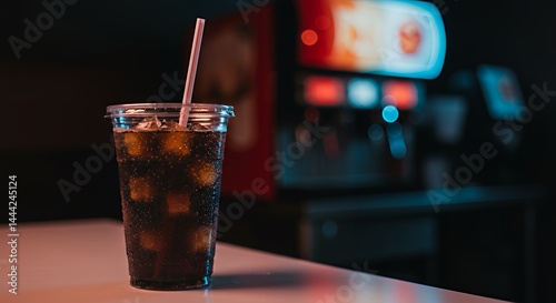 Iced Beverage in Plastic Cup with Straw on Countertop