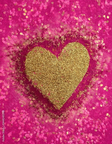 vibrant pink backdrop adorned with shimmering gold glitter heart border cradled heartfelt Valentines Day message ready to express the love within
