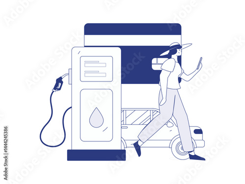 Vector Internet operation hand-drawn illustration of people getting discounts for refueling their cars
