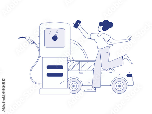 Vector Internet operation hand-drawn illustration of people getting discounts for refueling their cars
