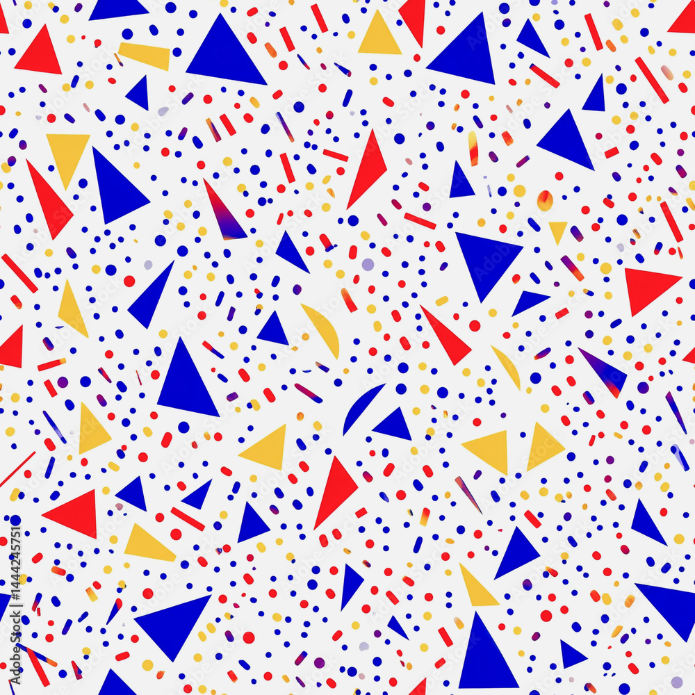 Obraz premium Abstract white background with colorful Memphis style seamless pattern. Creative minimalist style art background for children or trendy design with basic shapes. Simple childish scribble backdrop 