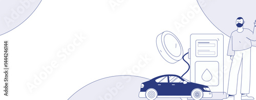 Vector Internet operation hand-drawn illustration of people getting discounts for refueling their cars
