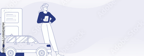 Vector Internet operation hand-drawn illustration of people getting discounts for refueling their cars
