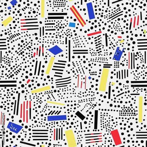 Abstract white background with colorful Memphis style seamless pattern. Creative minimalist style art background for children or trendy design with basic shapes. Simple childish scribble backdrop

