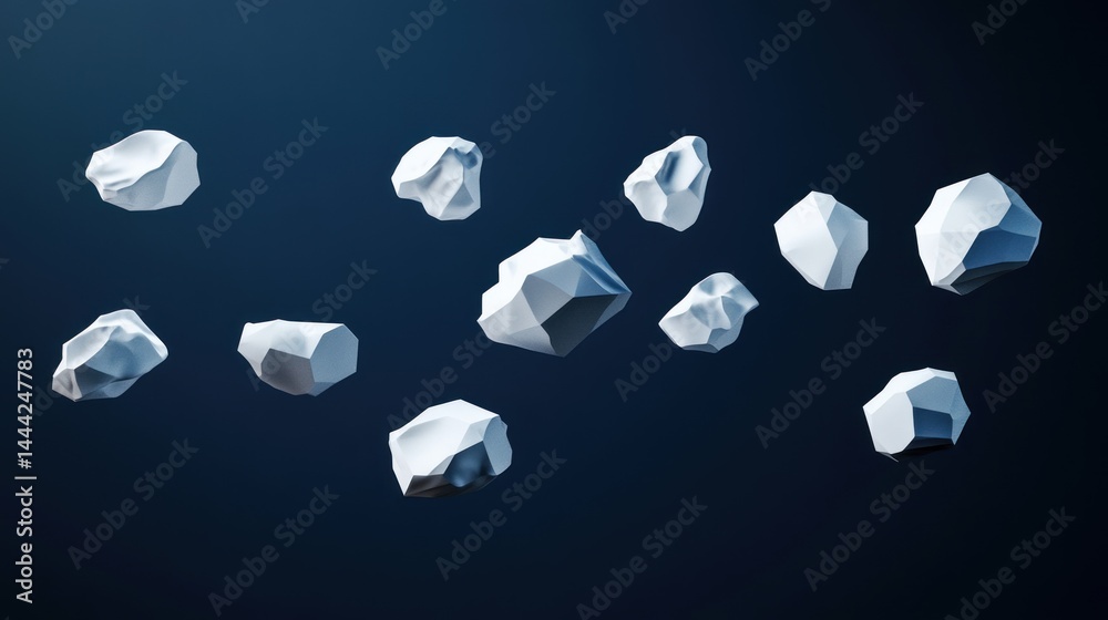 Naklejka premium Abstract white rocks floating on dark blue background.