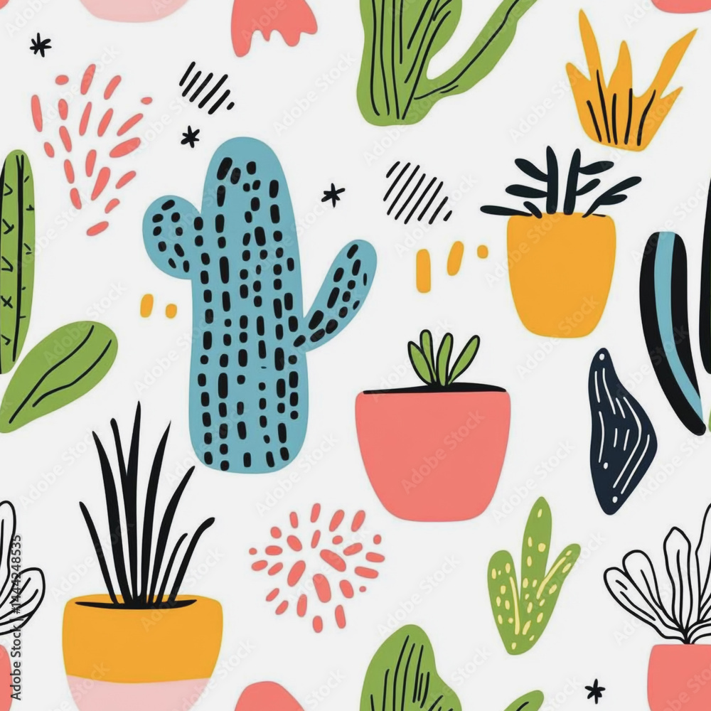 Abstract white background with colorful Memphis style seamless pattern. Creative minimalist style art background for children or trendy design with basic shapes. Simple childish scribble backdrop