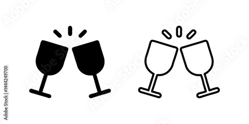 A minimalist vector icon set featuring clinking glasses, perfect for celebration and toast designs.