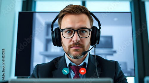 Hacker using deepfake video call to impersonate CEO, concept of social engineering attack