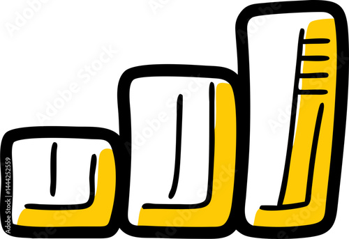 Minimal hand-drawn bar chart icon in yellow and black