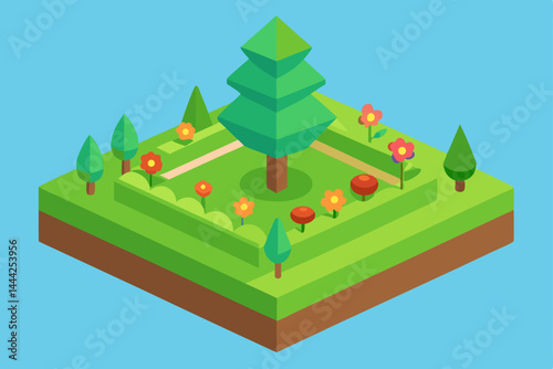 illustration of a green house with trees