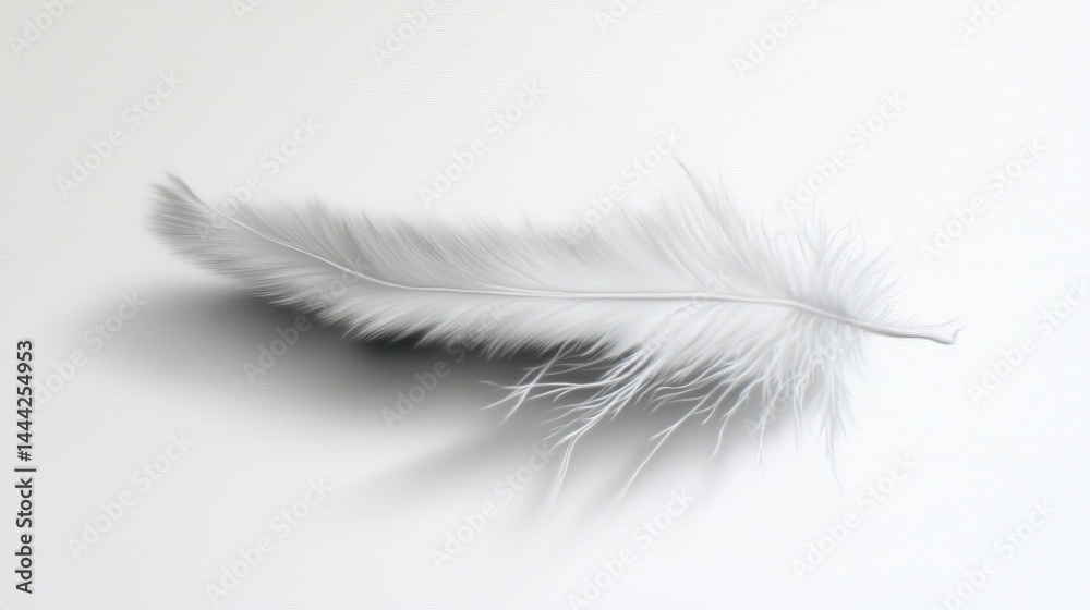 Soft White Feather on Light Background with Delicate Details Soft White Feather on Light Background with Delicate Details