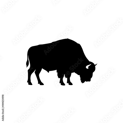 Bison grazing icon silhouette in black