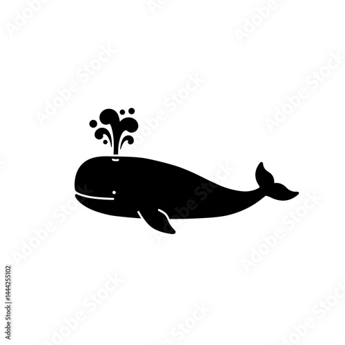 Whale spouting water icon silhouette in black