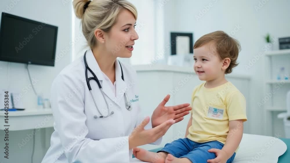 Friendly Pediatric Consultation Between Doctor and Young Child Friendly Pediatric Consultation Between Doctor and Young Child