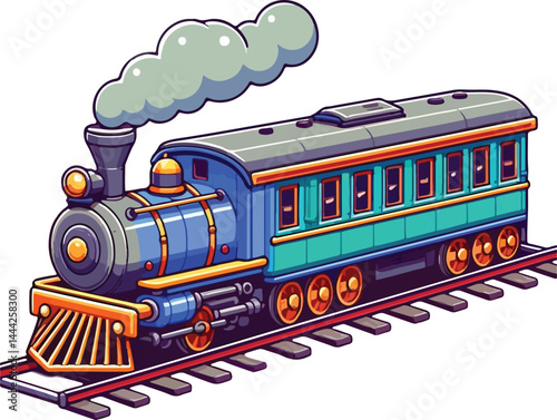 A simple 2D cartoon a kind of train in full color