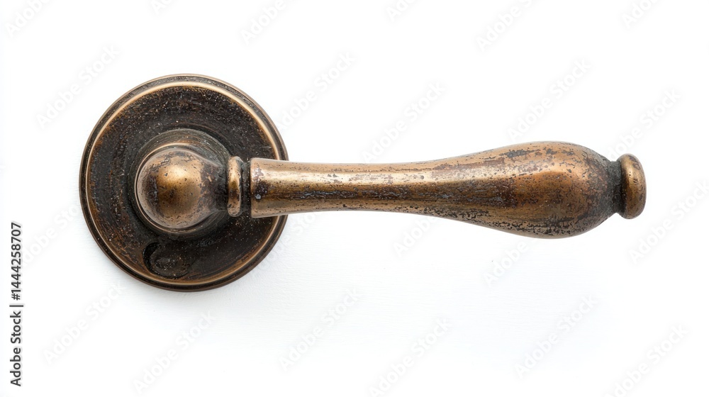 Handlebar-style bronze door handle with a rustic keyhole, on white Handlebar-style bronze door handle with a rustic keyhole, on white