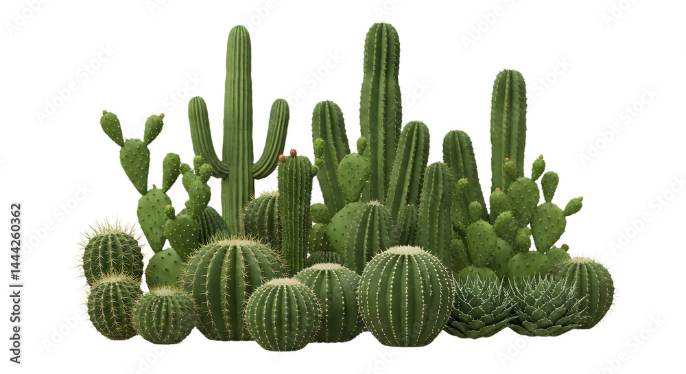 Grouping of Various Cactus Plants Isolated on White Grouping of Various Cactus Plants Isolated on White