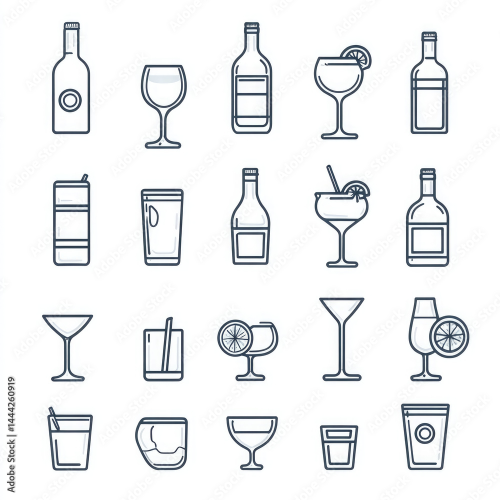 Drink Thin Line Icons Collection Editable Stroke Vector Drink Thin Line Icons Collection Editable Stroke Vector