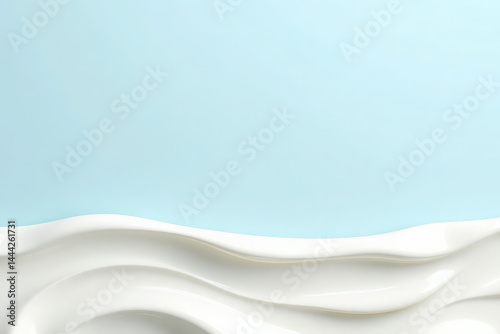 3D seamless pattern of soft pistachio paint or yogurt splashes on a clean light blue background