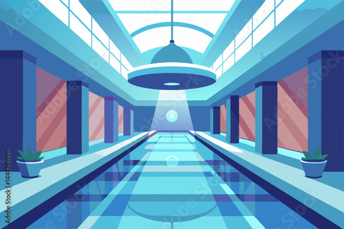 blue corridor in a modern building