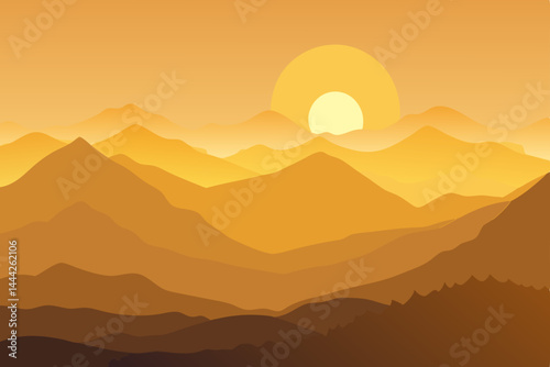 golden sunrise over a misty mountain 