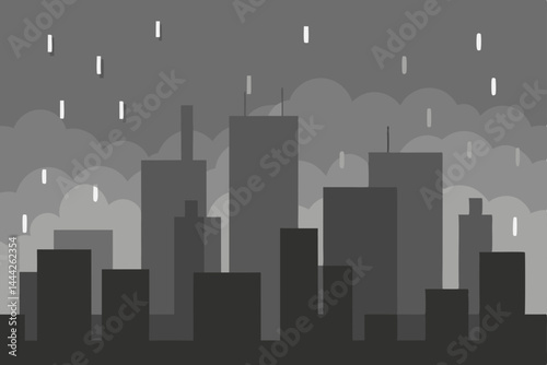 gray concrete cityscape blurred by endless rain