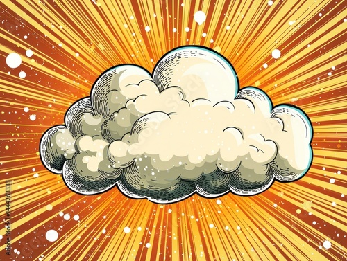 Creative Pop Art Illustration of a Cloud with Rays and Fun Elements for Engaging Visual Content