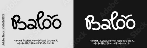 Baloo urban alphabet font. Upercase, lowercase, handwriting,  Abstract digital typography muslim, futuristic, fashion, sport, minimal tech. Simple numeric vector illustration