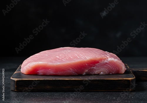 Filet de dinde cru lumière douce fond sombre. AI Generated