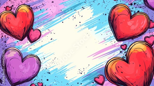 Vibrant Comic Style Colorful Heart Frame Design with Blank Space for Custom Text and Art in Playful Background