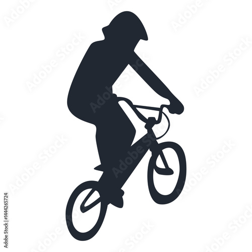 Freestyle Bmx Bike Rider Silhouette. Isolated on White Background. Vector Illustration.
