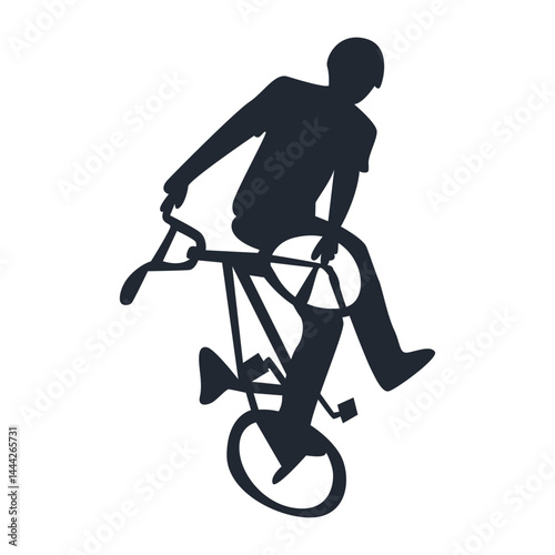 Freestyle Bmx Bike Rider Silhouette. Isolated on White Background. Vector Illustration.